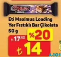 ETİ MAXİMUS LOADİNG YER FISTIKLI BAR ÇİKOLATA 50 G